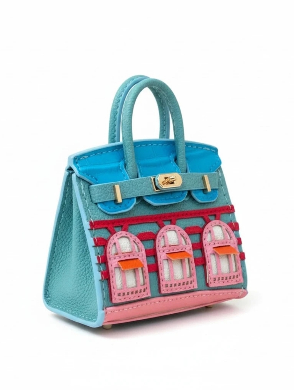 Bag Charm AirPods Case - Pink And Light Blue